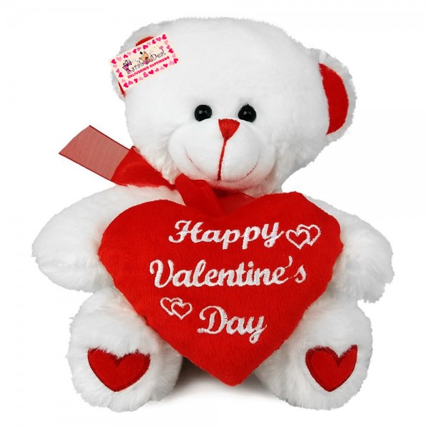 Grabadeal Teddy Bear holding red Happy Valentines Day Heart (White) - 38 cm